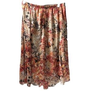 CJ Banks Orange Floral Skirt Women's 2X Line 37" Waist 31" Long Lined Washable